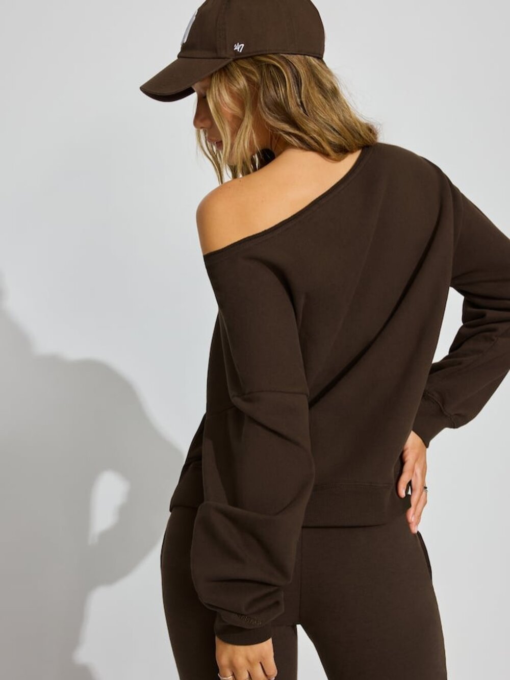 Garage SoftTerry Off-Shoulder Sweatshirt Brown - Size S
